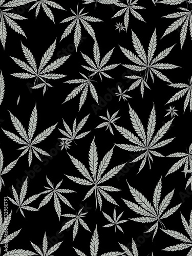 Dark Black Seamless Abstract Vector Illustration Pattern With Cannabis Leaves