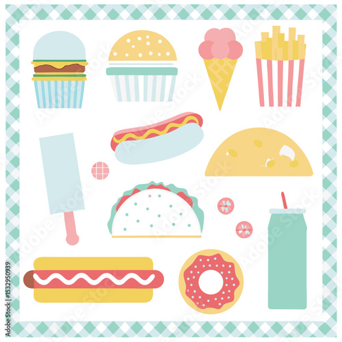 Fast Food Vector Icons — Hamburger, Hotdog, Taco, Nachos, Chili EPS Design

