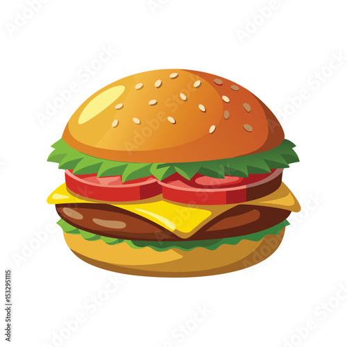 Delicious Sesame Bun Burger with Cheese Tomato Lettuce