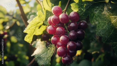 Wallpaper Mural Beautiful and Realistic Close-up of Red Grapes with Sunlight and Green Leaves Torontodigital.ca