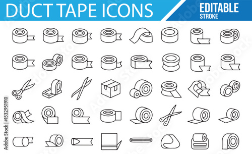 A set of vector duct tape icons ideal for DIY, construction, and office design.

