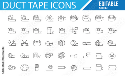 Editable duct tape icons representing various rolls and dispensers.