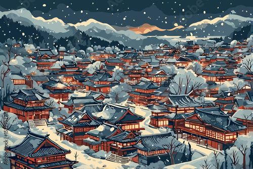 view japan village when winter come vector