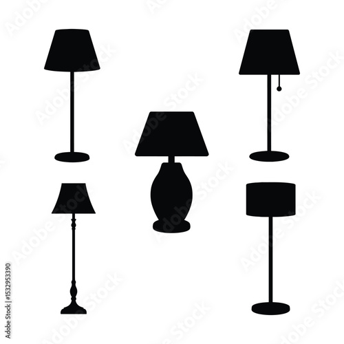 Silhouette collection of five stylish lamps for home or office interior design concepts