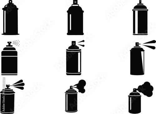 Spray Can Icons Set Silhouette Design, Vector Stylish