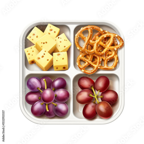 Healthy Snack Tray Cheese, Grapes, and Pretzels