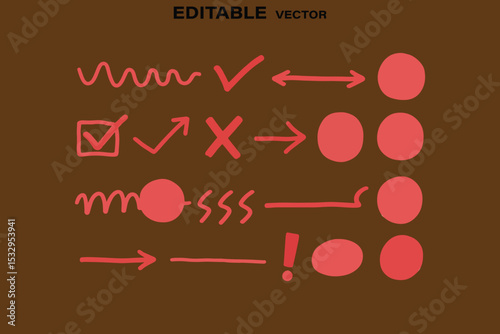 Hand drawn doodle icons set arrows check marks circles