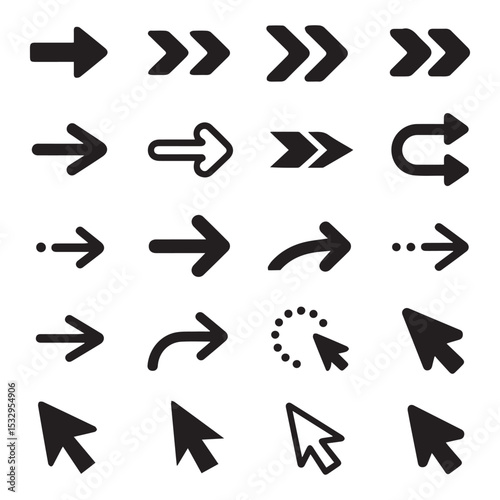 Collection of diverse arrow icons perfect for web design navigation user interface design and graphic projects.