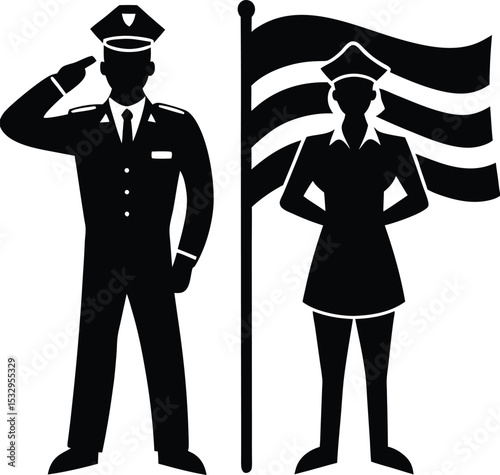 Group of Male and Female Soldiers Saluting Together in Formation