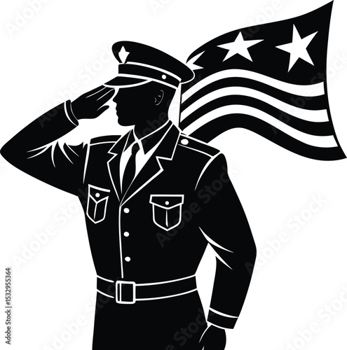 Set of Army Personnel Saluting with Respect in Military Uniform