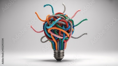 A lightbulb made of colorful ropes on a white background representing creative ideas and innovation