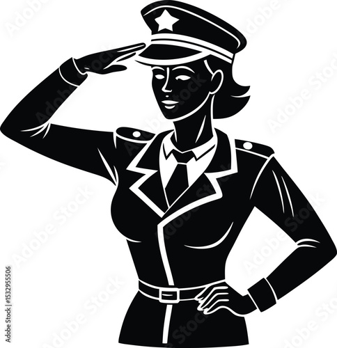 Female Soldier Saluting with Confidence in Full Army Uniform