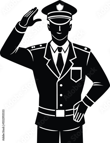 Male Military Officer Saluting Alone in Formal Uniform with Pride