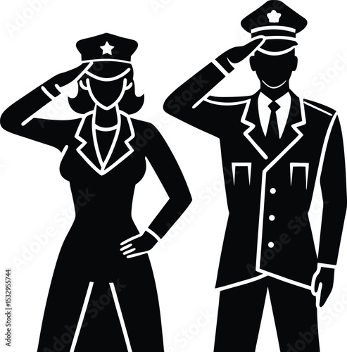 Set of Male and Female Military Officers Standing in Formation