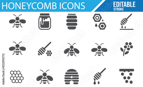 Vector honeycomb and hive icons for agricultural and organic product designs.