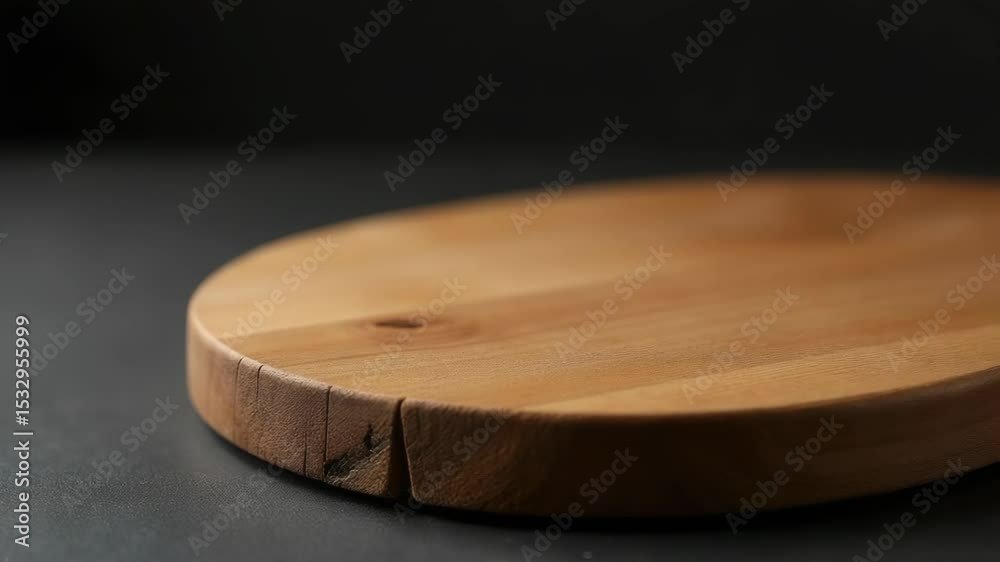 A wooden cutting board placed on a table, suitable for food preparation or display.