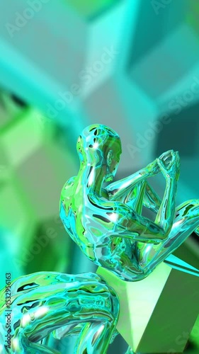 Retro Futuristic seamless vertical video of metal human figures. Abstract animation Ai, NFT and metaverse concept.