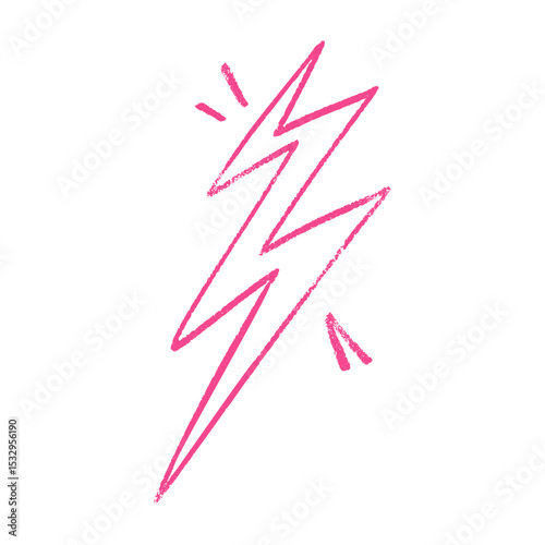 Pink outline Lightning drawn electric energy flash. Hand-sketched thunder bolt doodle icon. Flat vector illustration isolated