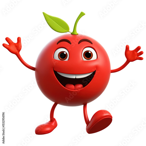 Happy red character with a green leaf