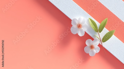 Pastel Pink and White Floral Flatlay with Striped Towels