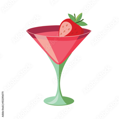 Pink Strawberry Martini Cocktail in Green Glass vector