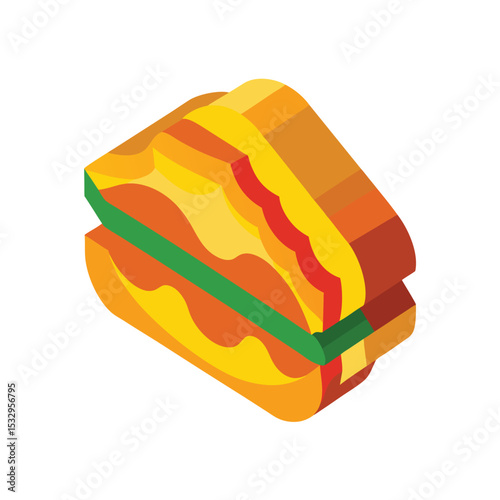 Vibrant Isometric Kaya Toast Digital Art Yellow Orange Red Green