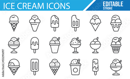 Ice cream cone and popsicle icons for restaurant and menu design.

