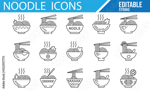 Minimalist noodle icons for Asian cuisine and food packaging.