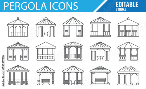 Stylish pergola icons for creating architectural illustrations.