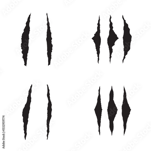 Black silhouette claw marks rips scratches vector graphics isolated on white background