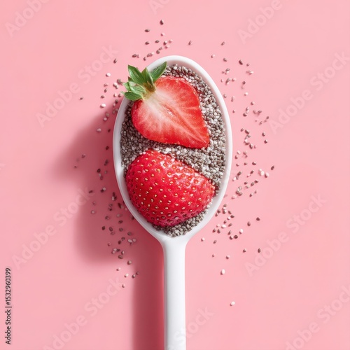 Fresh Strawberries with Chia Seeds in a Spoon photo
