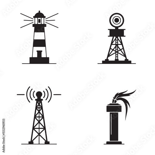 Collection of silhouette nautical and communication icons for design and branding