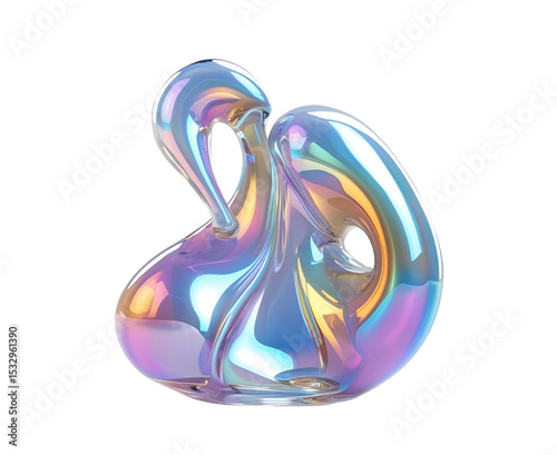 3D-rendered iridescent design element with a liquid, organic glass gradient form. Transparent and floating on a clear background—ideal for modern branding, UI/UX design, digital art, or creative visua