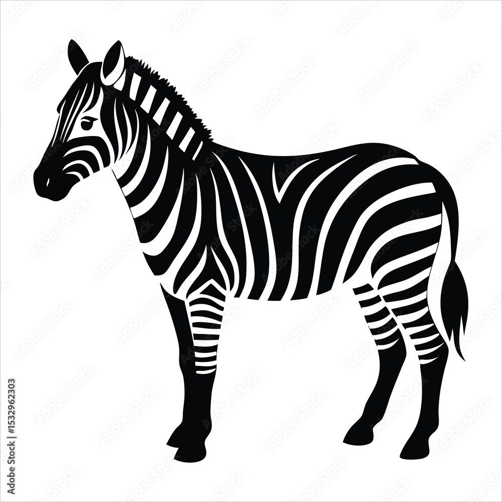 Obraz premium Full Body Zebra Silhouette Illustration – African Wildlife Animal, Jungle Safari Design, Silhouette Clipart, Black Animal Vector, Nature Theme Art for T-Shirt, Poster, Branding