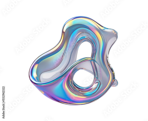 3D-rendered iridescent design element with a liquid, organic glass gradient form. Transparent and floating on a clear background—ideal for modern branding, UI/UX design, digital art, or creative visua