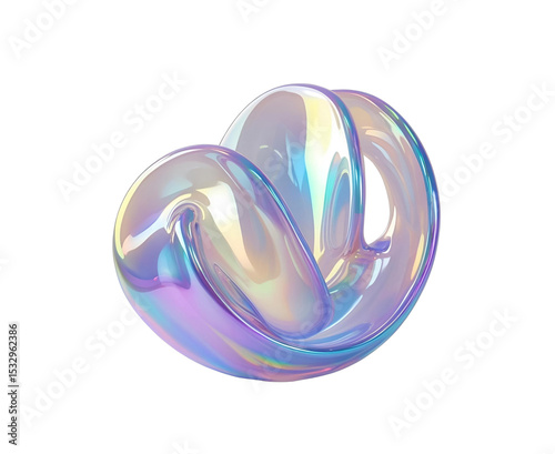 3D-rendered iridescent design element with a liquid, organic glass gradient form. Transparent and floating on a clear background—ideal for modern branding, UI/UX design, digital art, or creative visua