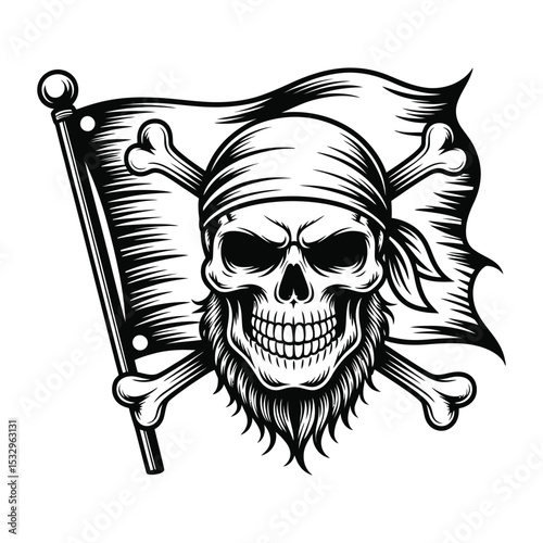Skull Pirate Flag Illustration: A captivating illustration of a skull pirate flag, a symbol of adventure, defiance, and the thrilling unknown, captured with intricate detail.