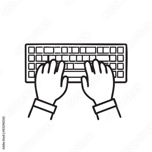 Hands typing on a keyboard for digital work productivity vector illustration