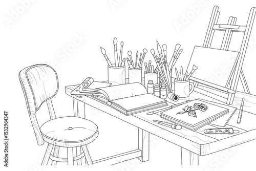 Empty room interior sketch with chair and furniture design