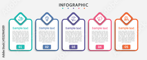 Infographic template with 5 options, steps, process chart. Can be used for workflow layout, diagram, annual report, web design	
