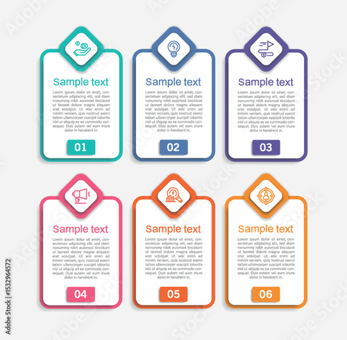 Infographic vector design template with 6 options, steps or processes. Can be used for workflow layout, diagram, annual report, web design	

