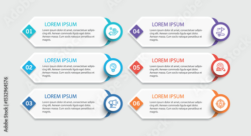 Infographic vector design template with 6 options, steps or processes. Can be used for workflow layout, diagram, annual report, web design	
