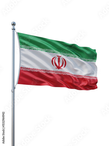 photorealistic image of the national flag of Iran waving in the wind with a transparent background