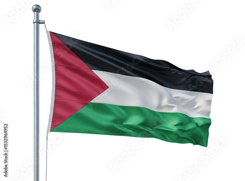  photorealistic image of the national flag of Palestine waving in the wind with a transparent background