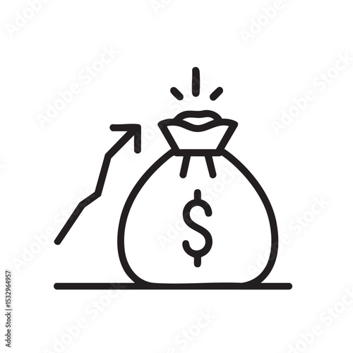 Financial growth represented by money bag and upward trend vector illustration