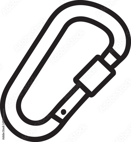 Black and White Line Art Illustration of a Carabiner Clip for Climbing and Safety Gear simple