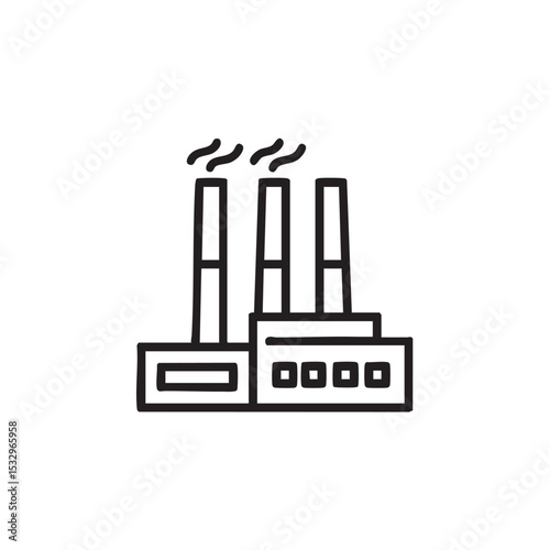 Industrial factory with three smokestacks and minimalistic design vector illustration