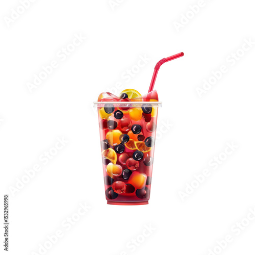 Refreshing Mixed Berry Fruit Punch in Plastic Cup with Straw