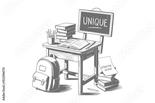 Back to school: 3D illustration of a laptop, books, and school supplies representing education and online learning