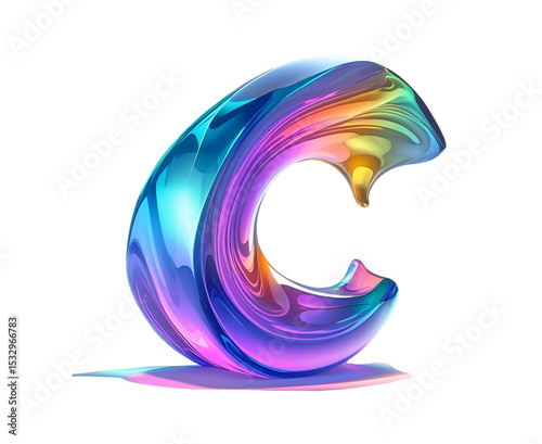 Iridescent 3D abstract object in the shape of a wave with a glass-like gradient and fluid organic form. Rendered on a white background—perfect for modern design, branding, tech visuals, UI elements, o